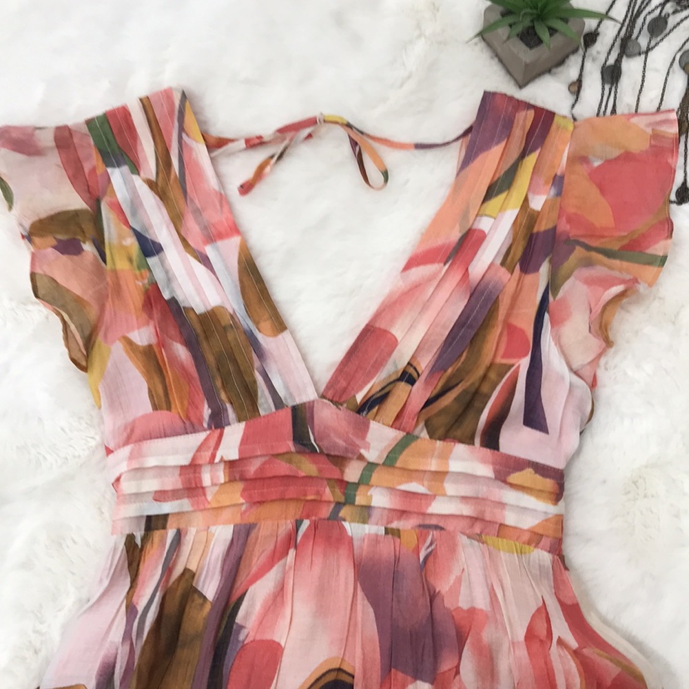 TCEC boho ruffle layered deep V neck mini dress size medium